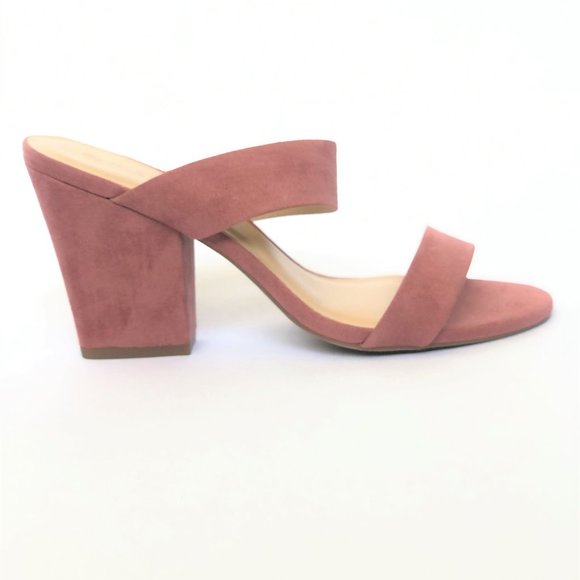 pink suede block heel sandals
